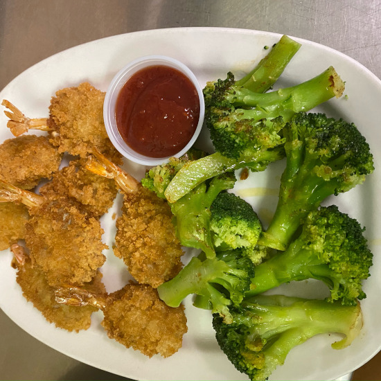 fried shrimp and broccoli